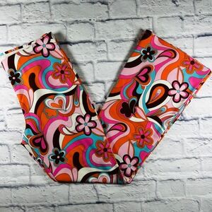 Garage Womens Flare Leg Pants Multicolor 70s Inspired Floral Stretch Large